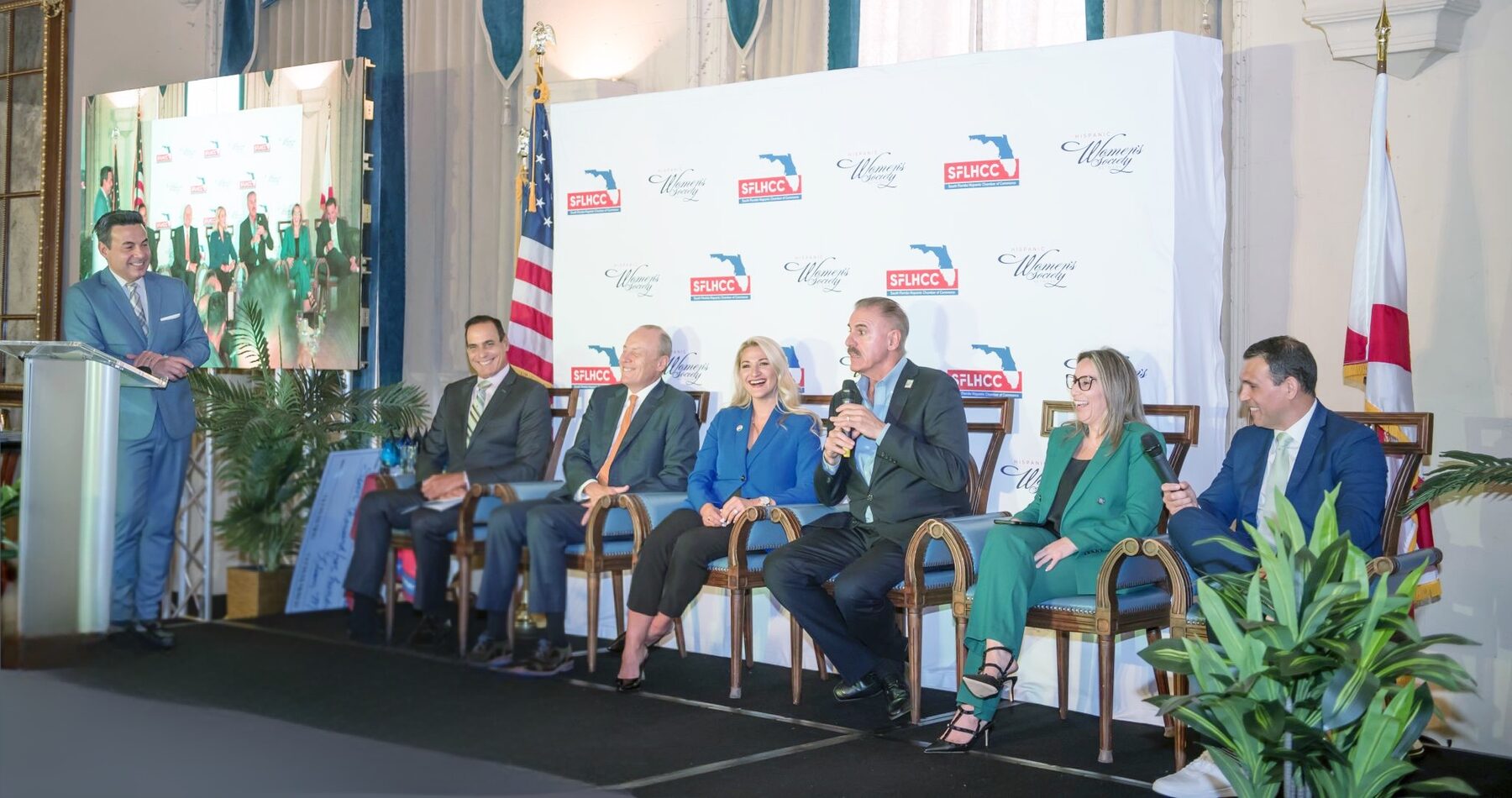 Jovianna Gonzalez on a panel at a South Florida Hispanic Chamber of Commerce event